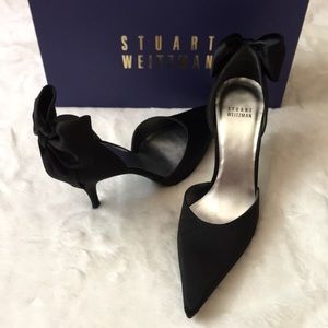 Stuart Weitzman NIB Superbow Black Satin Heels